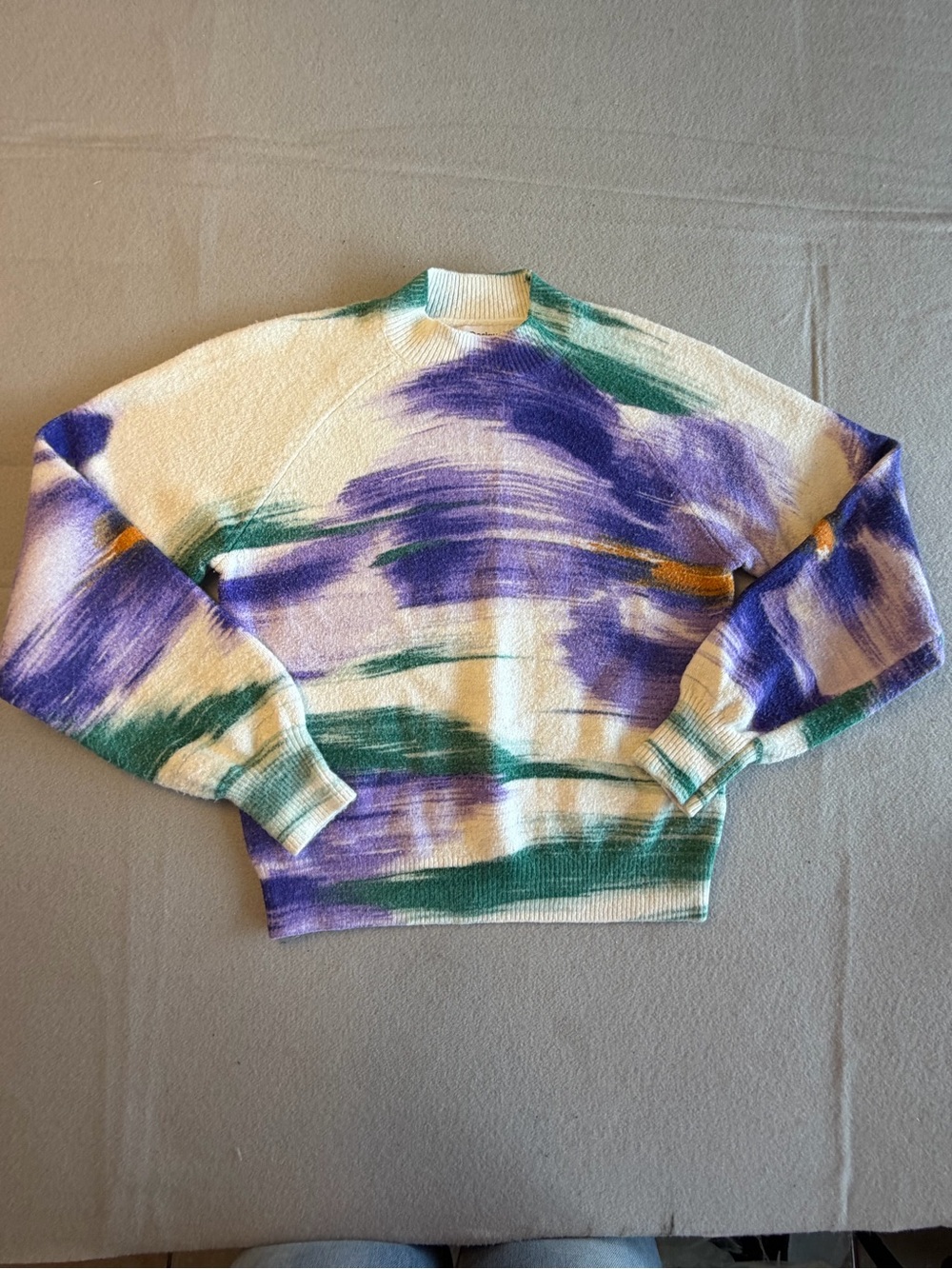 Desigual Crewneck Sweater in Cream, Purple, Green & Yellow Brushstroke Print XS